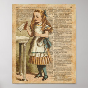 Alice In Wonderland Drink Me Vintage Book Page Art Poster