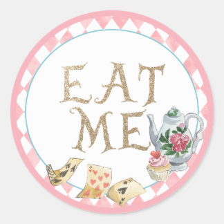 Alice in Wonderland Eat Me Circle Sticker Birthday