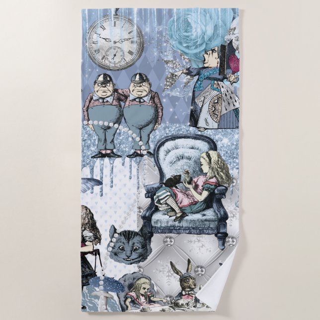 Alice in Wonderland Elegant Blue Ice Beach Towel (Front)