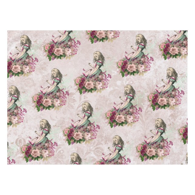 Alice in Wonderland Elegant Blush Pink Tea Party Tablecloth (Front (Horizontal))