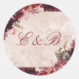 Alice in Wonderland Elegant Monogram Wedding Classic Round Sticker