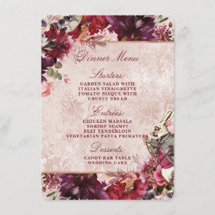 Alice in Wonderland Elegant Vintage Floral Dinner Menu