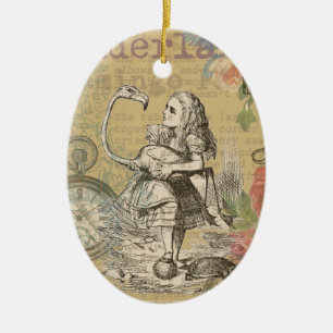 Alice in Wonderland Flamingo Classic Ceramic Tree Decoration