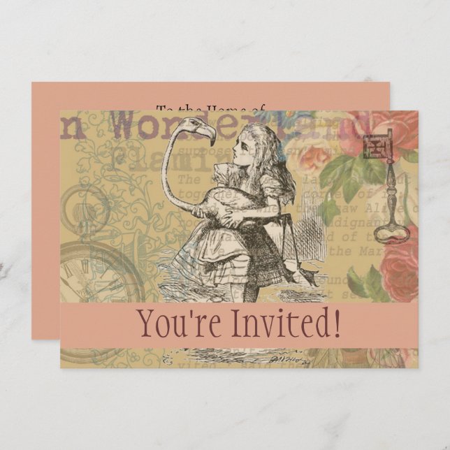 Alice in Wonderland Flamingo Classic Invitation (Front/Back)