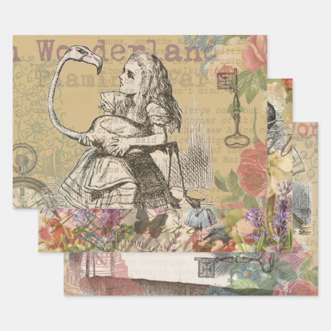 Alice in Wonderland Flamingo Classic Wrapping Paper Sheet (Set)