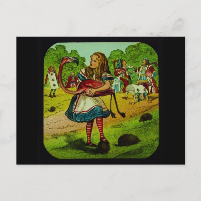 Alice in Wonderland Flamingo Croquet Postcard (Front)