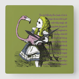 Alice in Wonderland   Flamingo Croquet Square Wall Clock