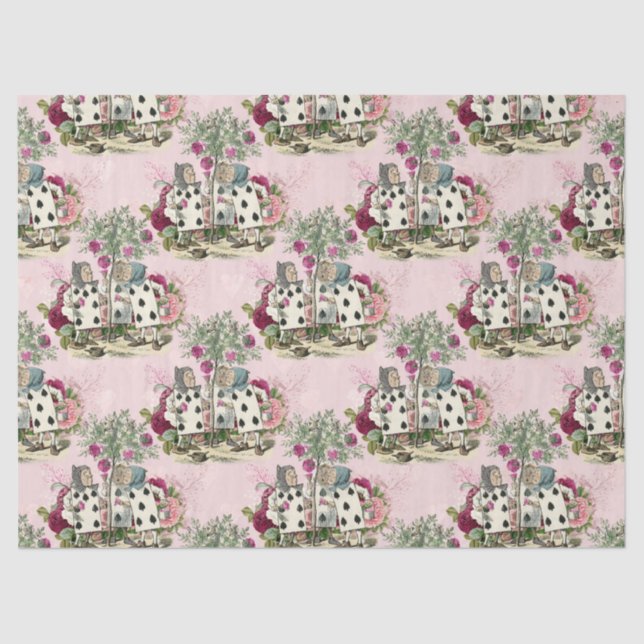 Alice in Wonderland Floral Cards on Pink Decoupage Tissue Paper (Front)