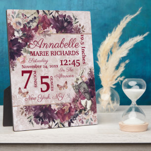 Alice in Wonderland Floral Custom Baby Birth Stats Plaque