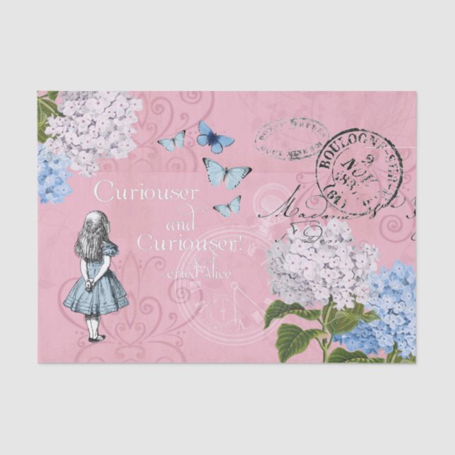 Alice in Wonderland Floral Pink Blue Tissue Paper (Front)