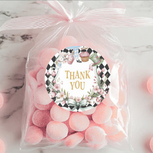 Alice in Wonderland Flower 1st birthday Thank You Classic Round Sticker