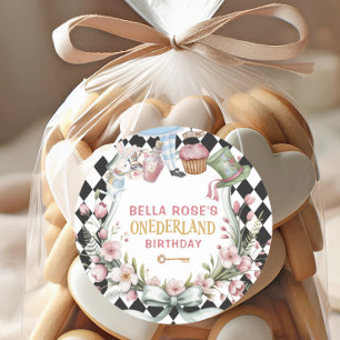 Alice in Wonderland Flower Frame  1st birthday Classic Round Sticker