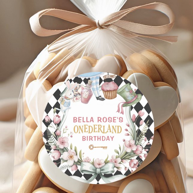 Alice in Wonderland Flower Frame  1st birthday Classic Round Sticker (Creator Uploaded)