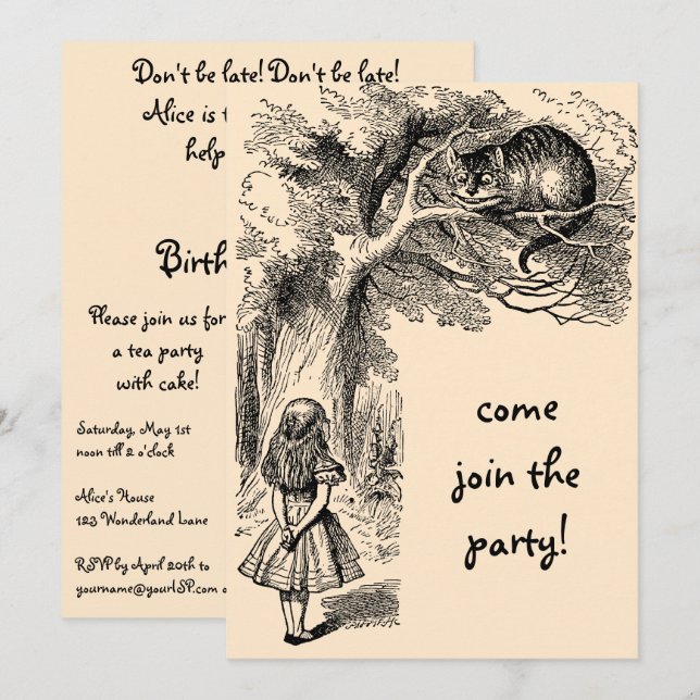 Alice in Wonderland Girl Birthday Party Invitation (Front/Back)