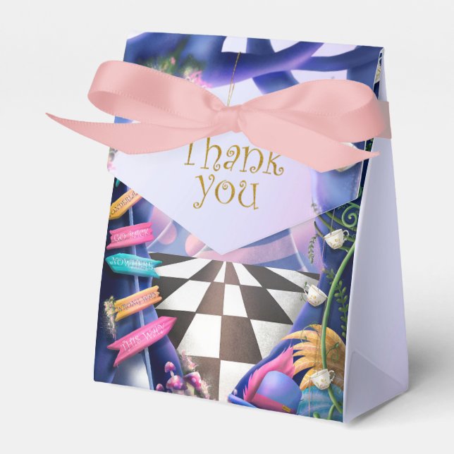 Alice in Wonderland, gold glitter, baby shower Favour Box (Front Side)