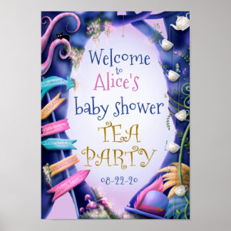 Alice in Wonderland, gold glitter, baby shower Poster
