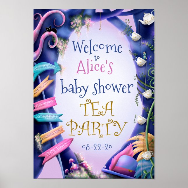 Alice in Wonderland, gold glitter, baby shower Poster (Front)