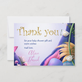 Alice in Wonderland, gold glitter, baby shower Thank You Card