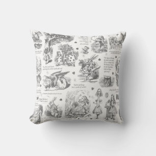 Alice in Wonderland Grey Toile Quotes Cushion