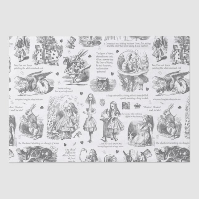 Alice in Wonderland Grey Toile Quotes Tissue Paper (Front)
