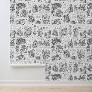 Alice in Wonderland Grey White Toile Nursery Wallpaper