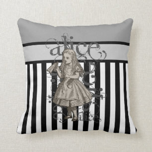 Alice In Wonderland Grunge (Black & White) Cushion