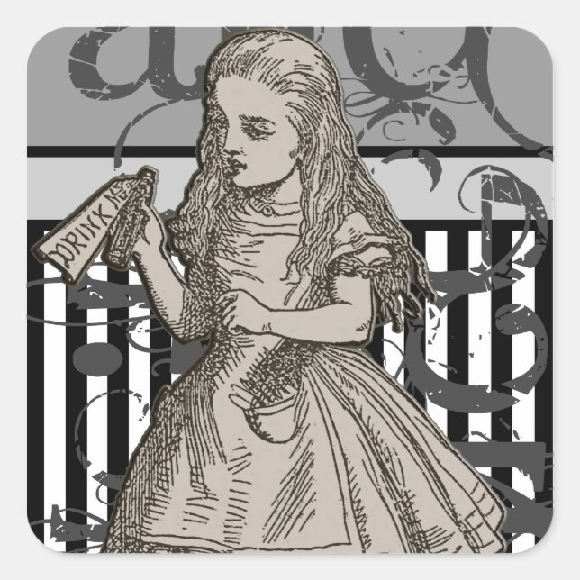 Alice In Wonderland Grunge Square Sticker (Front)