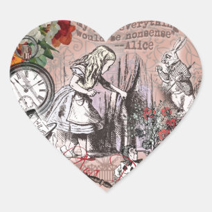 Alice in Wonderland Hatter and Rabbit Heart Sticker