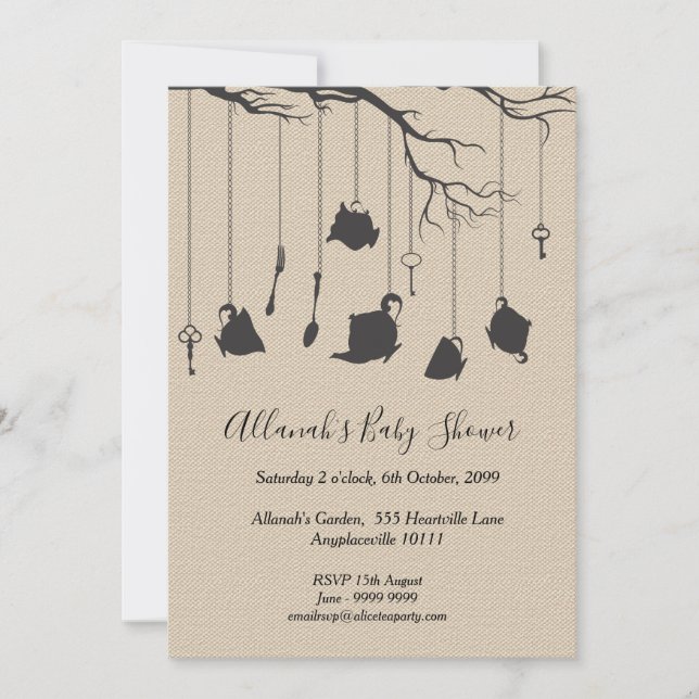 Alice in Wonderland High Tea Baby Shower Tea Party Invitation (Front)
