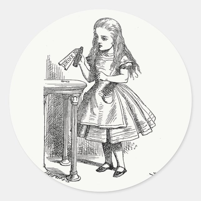 Alice in Wonderland, Holding the "Drink Me" Bottle Classic Round Sticker (Front)