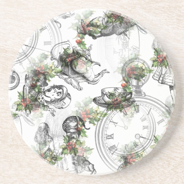 Alice in Wonderland Holly Christmas Coaster (Front)