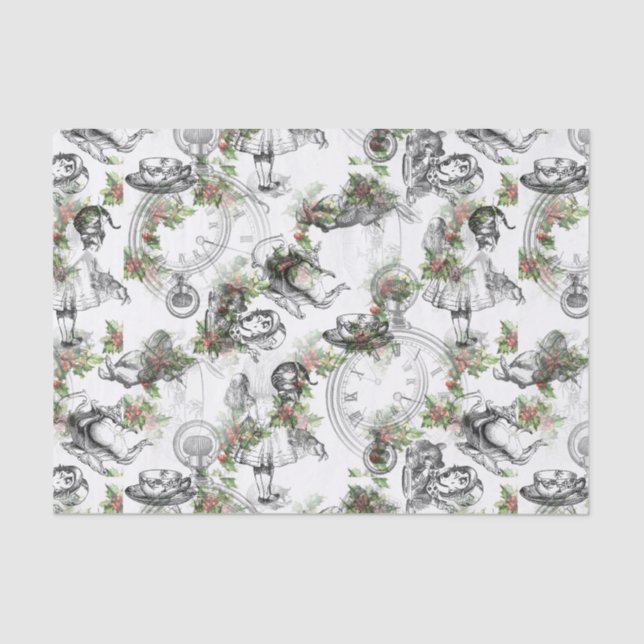 Alice in Wonderland Holly Christmas Tissue Paper (Front)