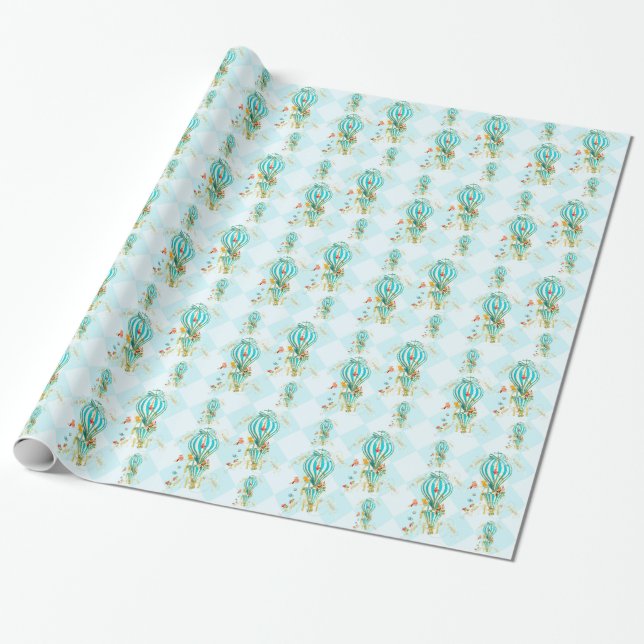 Alice In Wonderland Hot Aire Balloon Wrapping Paper (Unrolled)