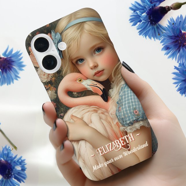 Alice in Wonderland hugs a Pink Flamingo Case-Mate iPhone Case (Creator Uploaded)