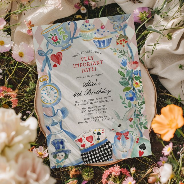 Alice in Wonderland, Important Date Birthday Party Invitation (Creator Uploaded)