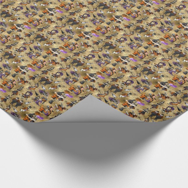 Alice in Wonderland in Halloween Theme Cobweb Gold Wrapping Paper (Corner)
