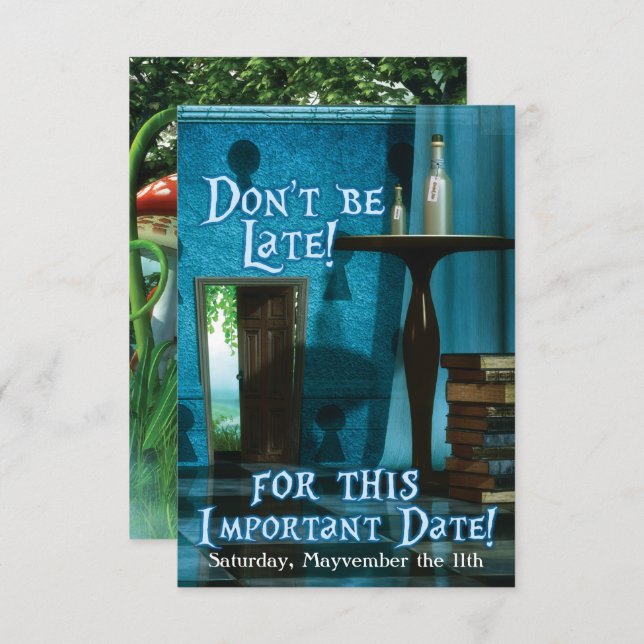 Alice in Wonderland Inspired Birthday Party Invite (Front/Back)
