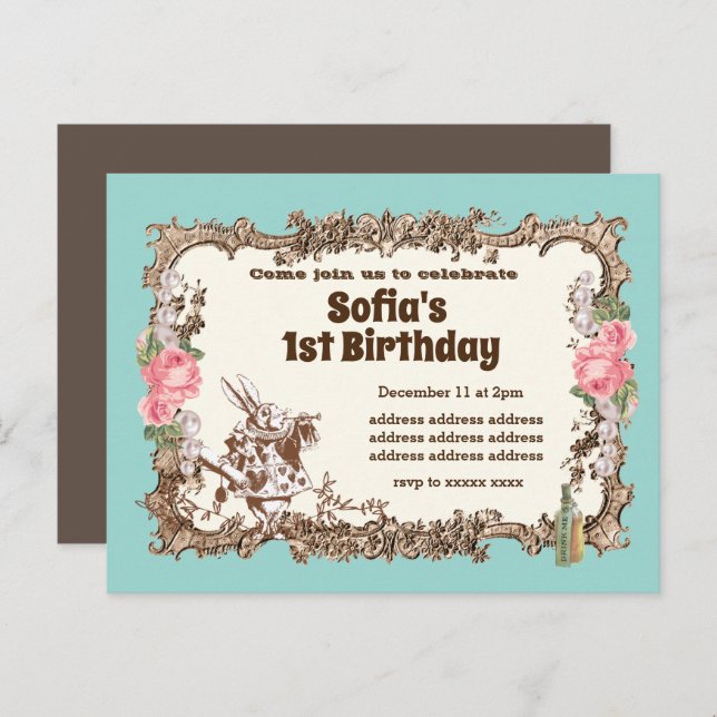 alice in wonderland invitation  (Front/Back)