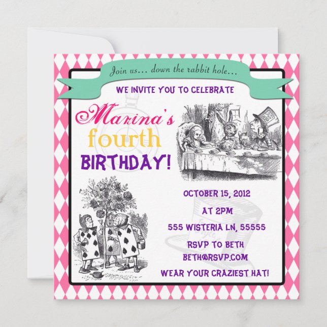 Alice in Wonderland Invitation - Birthday, Shower, (Front)