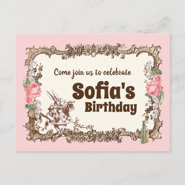 alice in wonderland invitation postcard (Front)