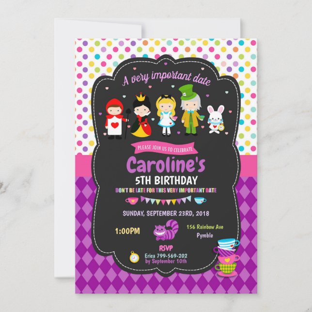 Alice in Wonderland Invitations Girls Birthday (Front)