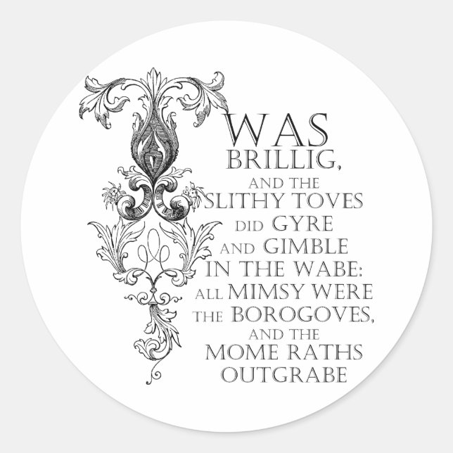 Alice In Wonderland Jabberwocky Poem Round Sticker (Front)