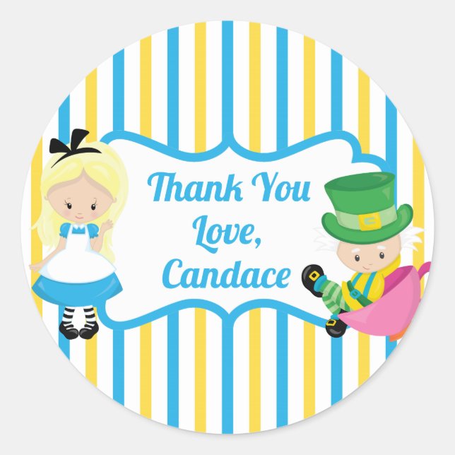 Alice in Wonderland Kids Birthday Party Thank You Classic Round Sticker (Front)