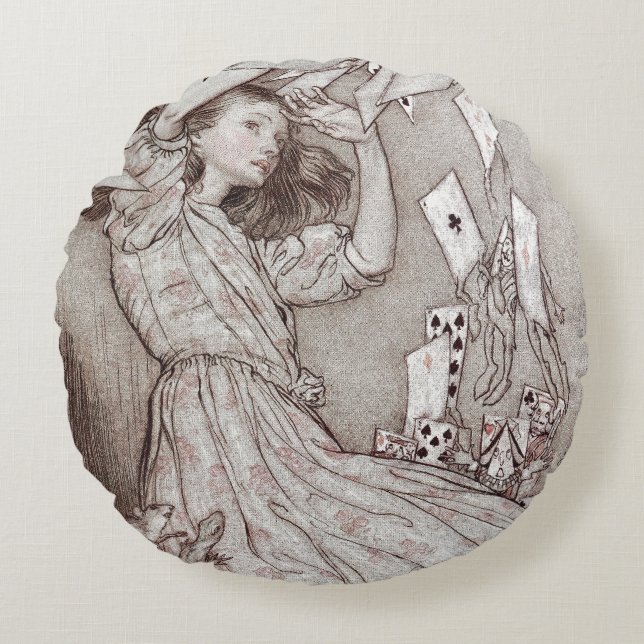 Alice In Wonderland Lewis Carroll Rackham Round Cushion (Front)
