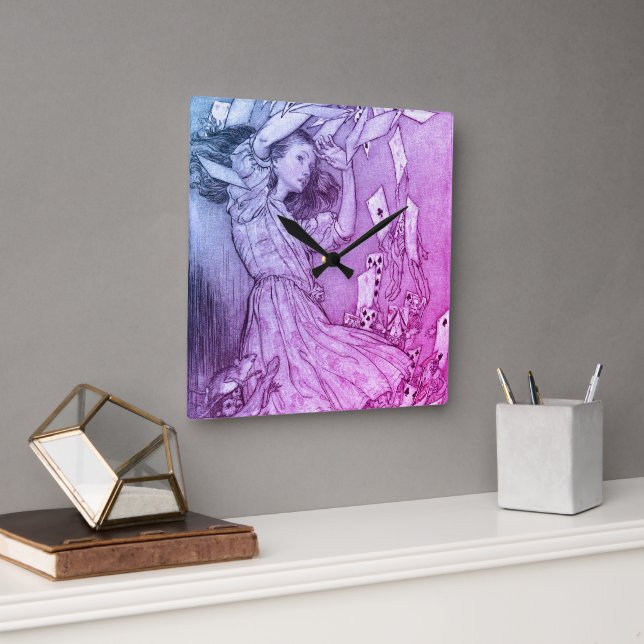Alice In Wonderland Lewis Carroll Rackham Square Wall Clock (Office)