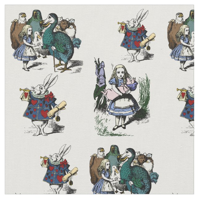 Alice in Wonderland Looking Glass White Rabbit Fabric (Close Up)