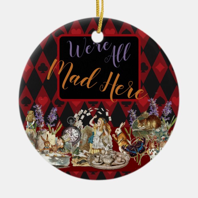 Alice in Wonderland Mad Cheshire Cat Ceramic Tree Decoration (Front)