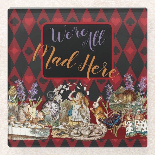 Alice in Wonderland Mad Cheshire Cat Glass Coaster (Front)