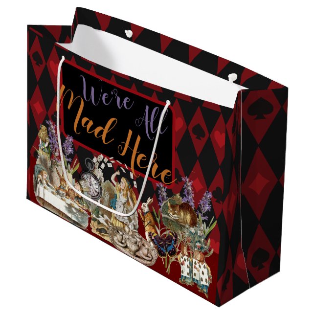 Alice in Wonderland Mad Cheshire Cat Large Gift Bag (Front Angled)