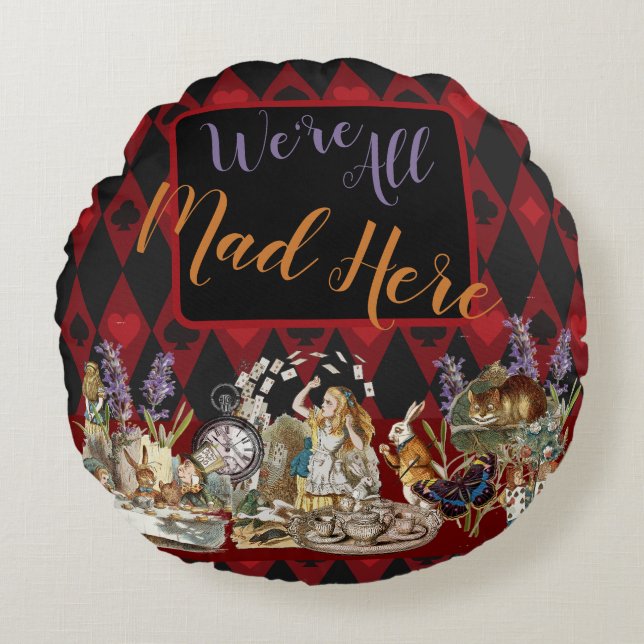 Alice in Wonderland Mad Cheshire Cat Round Cushion (Front)